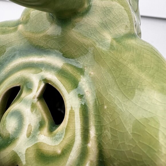 Carved Lace Crackle Finish Ceramic Green Elephant Statue Vintage Figurine - Picture 8 of 13